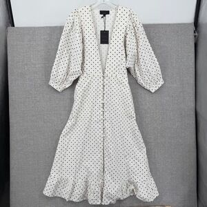 Michael Costello x REVOLVE Polka Dot Midi Dress Women Sz S Linen Boho Luxuy